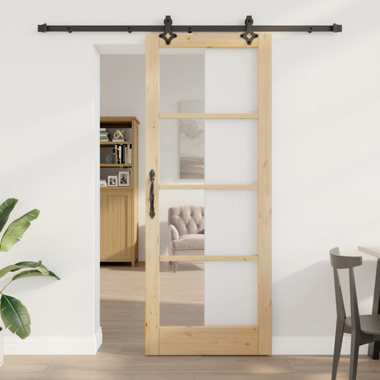 Sliding Door with Hardware Set "ORKDAL" Solid Wood & Glass, vidaXL Interior Door with Glass "ORKDAL" 83x211x4 cm Solid Wood Pine