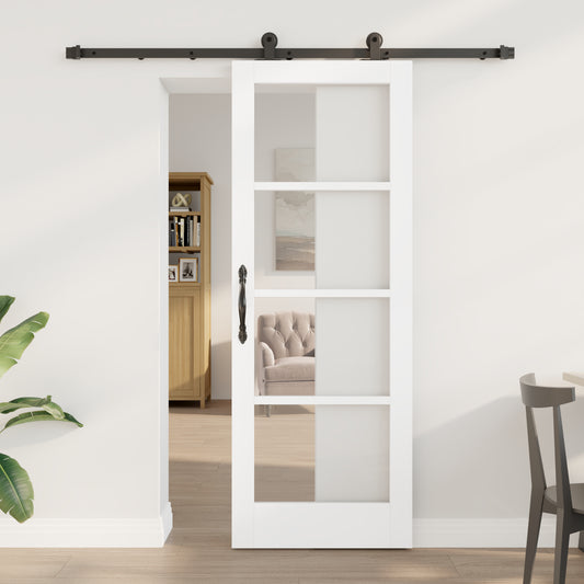 Sliding Door with Hardware Set 'ORKDAL'White Solid Wood & Glass, vidaXL Interior Door with Glass 'ORKDAL'White 73,5x198,5x4 cm