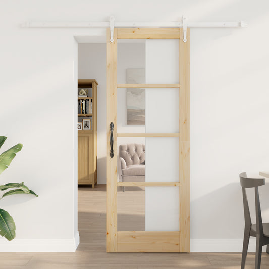 Sliding Door with Hardware Set 73.5x198.5 cm Solid Wood Pine, vidaXL Interior Door with Glass 'ORKDAL'73.5x198.5x4 cm Solid Wood Pine