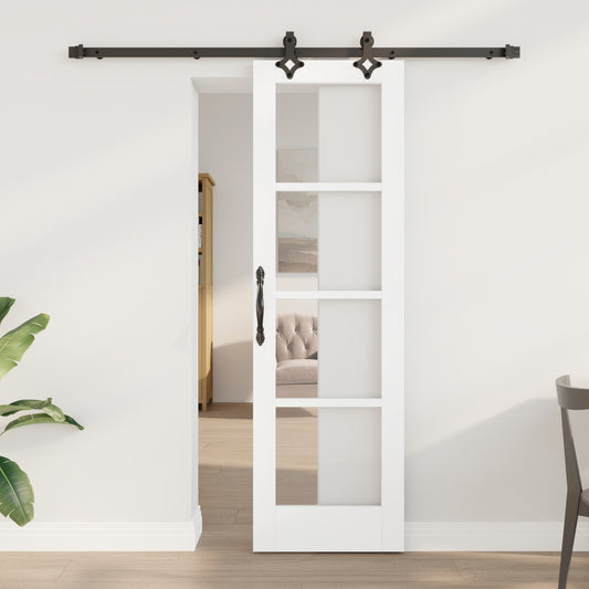 Sliding Door with Hardware Set "ORKDAL" White Solid Wood & Glass, vidaXL Interior Door with Glass "ORKDAL" White 61x198,5x4 cm