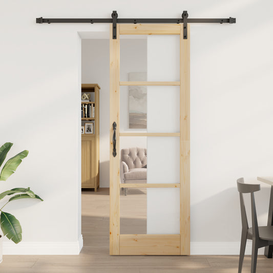 Sliding Door with Hardware Set 'ORKDAL'Solid Wood & Glass, vidaXL Interior Door with Glass 'ORKDAL'73.5x211x4 cm Solid Wood Pine