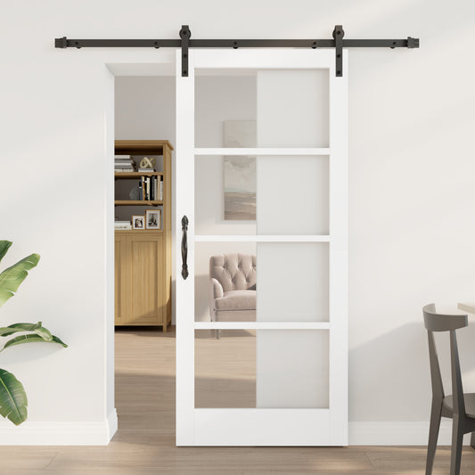 Sliding Door with Hardware Set 'ORKDAL'White Solid Wood&Glass, vidaXL Interior Door with Glass 'ORKDAL'White 86x198,5x4 cm