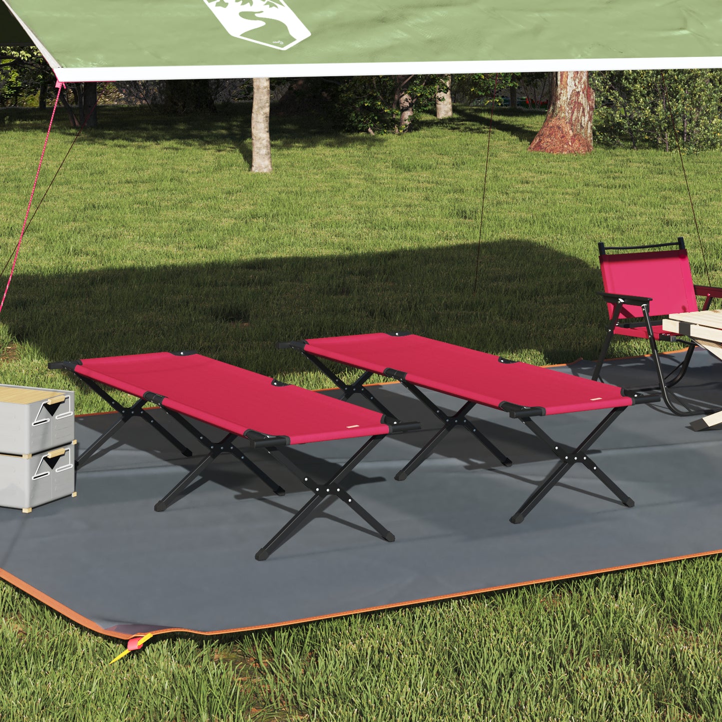 Folding Sun Beds 2 pcs with Carry Bag Red 600D Oxford Fabric