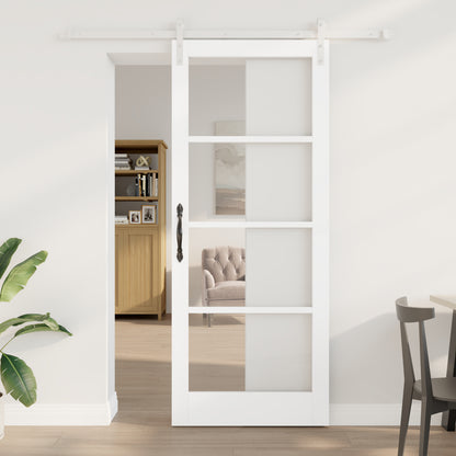 Sliding Door with Hardware Set "ORKDAL" White Solid Wood & Glass, vidaXL Interior Door with Glass "ORKDAL" White 86x211x4 cm