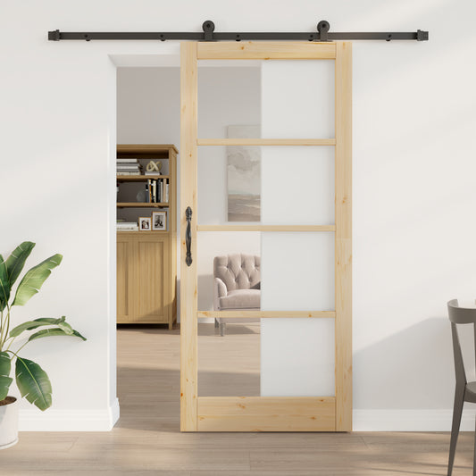 Sliding Door with Hardware Set 'ORKDAL'Solid Wood & Glass, vidaXL Interior Door with Glass 'ORKDAL'93x211x4 cm Solid Wood Pine