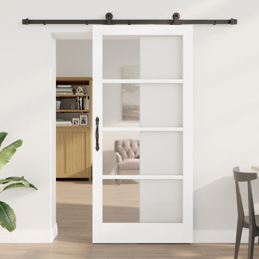 Sliding Door with Hardware Set 'ORKDAL'White Solid Wood & Glass, vidaXL Interior Door with Glass 'ORKDAL'White 93x202x4 cm