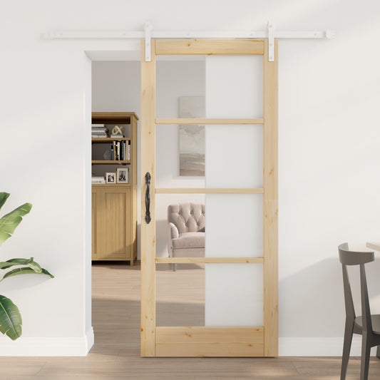 Sliding Door with Hardware Set 'ORKDAL'Solid Wood & Glass, vidaXL Interior Door with Glass 'ORKDAL'86x198,5x4 cm Solid Wood Pine