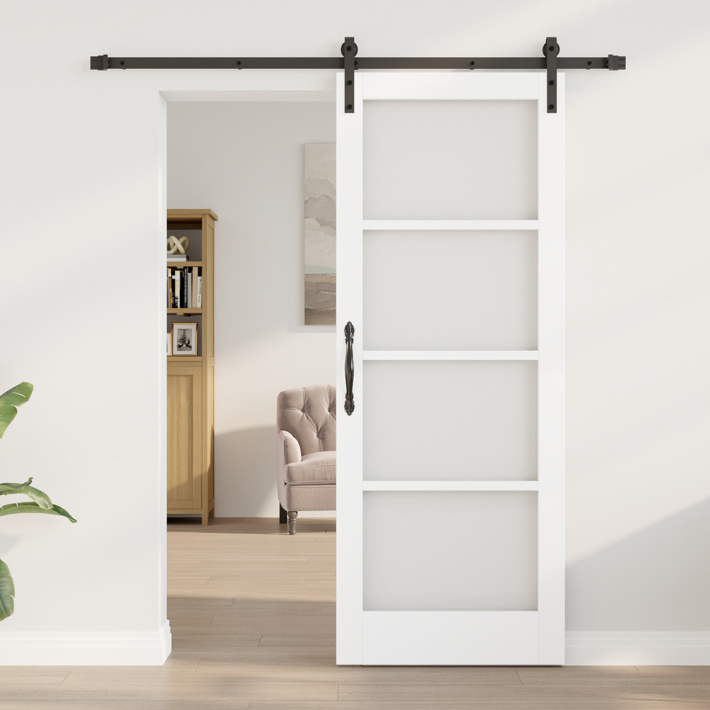 Sliding Door with Hardware Set "ORKDAL" White Solid Wood&Glass, vidaXL Interior Door with Glass "ORKDAL" White 78x202x4 cm