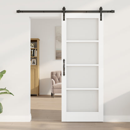 Sliding Door with Hardware Set "ORKDAL" White Solid Wood&Glass, vidaXL Interior Door with Glass "ORKDAL" White 78x202x4 cm