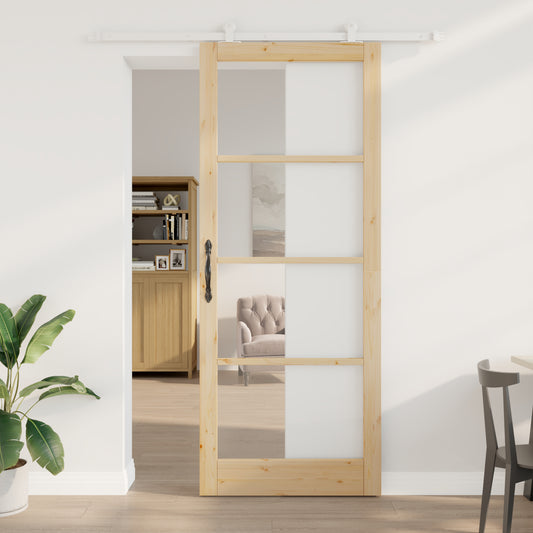 Sliding Door with Hardware Set 'ORKDAL'Solid Wood & Glass, vidaXL Interior Door with Glass 'ORKDAL'93x232x4 cm Solid Wood Pine