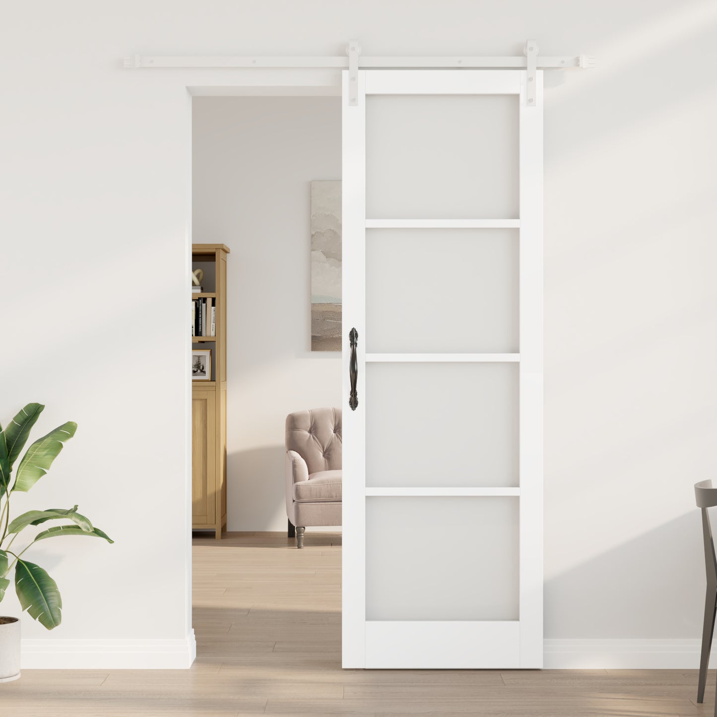 Sliding Door with Hardware Set 'ORKDAL'White Solid Wood & Glass, vidaXL Interior Door with Glass 'ORKDAL'White 78x232x4 cm