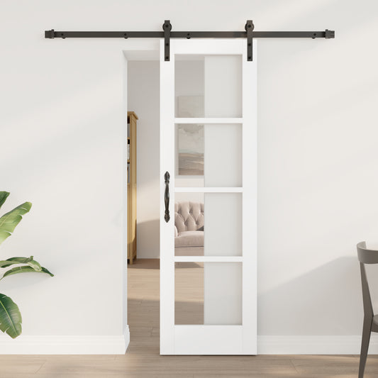 Sliding Door with Hardware Set 'ORKDAL'White Solid Wood & Glass, vidaXL Interior Door with Glass 'ORKDAL'White 61x198.5x4 cm