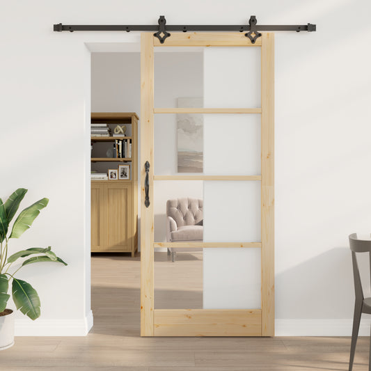 Sliding Door with Hardware Set 'ORKDAL'Solid Wood & Glass, vidaXL Interior Door with Glass 'ORKDAL'93x211x4 cm Solid Wood Pine