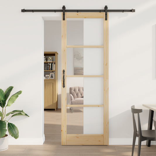 Sliding Door with Hardware Set 'ORKDAL'Solid Wood & Glass, vidaXL Interior Door with Glass 'ORKDAL'83x232x4 cm Solid Wood Pine