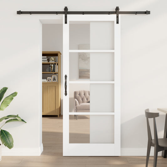 Sliding Door with Hardware Set 'ORKDAL'White Solid Wood & Glass, vidaXL Interior Door with Glass 'ORKDAL'White 86x211x4 cm
