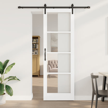 Sliding Door with Hardware Set 'ORKDAL'White Solid Wood & Glass, vidaXL Interior Door with Glass 'ORKDAL'White 78x232x4 cm