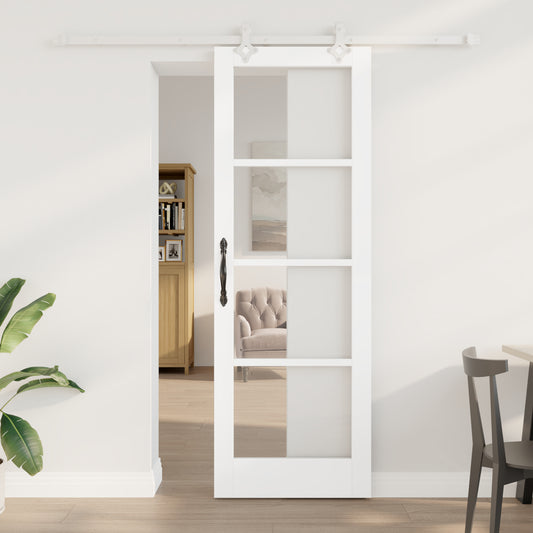 Sliding Door with Hardware Set White 73.5x211 cm Solid Wood Pine, vidaXL Interior Door with Glass 'ORKDAL'White 73.5x211x4 cm