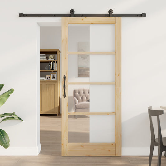 Sliding Door with Hardware Set 'ORKDAL'Solid Wood & Glass, vidaXL Interior Door with Glass 'ORKDAL'86x198.5x4 cm Solid Wood Pine