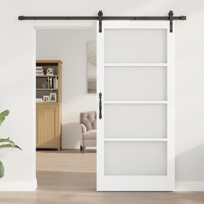 Sliding Door with Hardware Set "ORKDAL" White Solid Wood & Glass, vidaXL Interior Door with Glass "ORKDAL" White 93x202x4 cm