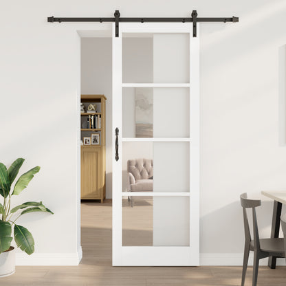 Sliding Door with Hardware Set "ORKDAL" White Solid Wood & Glass, vidaXL Interior Door with Glass "ORKDAL" White 83x232x4 cm