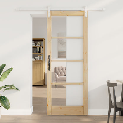 Sliding Door with Hardware Set "ORKDAL" Solid Wood&Glass, vidaXL Interior Door with Glass "ORKDAL" 83x211x4 cm Solid Wood Pine