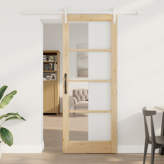 Sliding Door with Hardware Set "ORKDAL" Solid Wood&Glass, vidaXL Interior Door with Glass "ORKDAL" 83x211x4 cm Solid Wood Pine