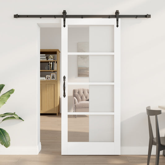 Sliding Door with Hardware Set White 78x202 cm Solid Wood Pine, vidaXL Interior Door with Glass 'ORKDAL'White 78x202x4 cm