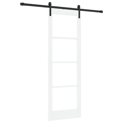 Sliding Door with Hardware Set "ORKDAL" White Solid Wood & Glass, vidaXL Interior Door with Glass "ORKDAL" White 73.5x211x4 cm