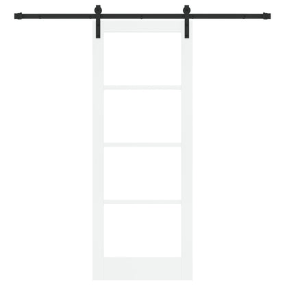 Sliding Door with Hardware Set "ORKDAL" White Solid Wood & Glass, vidaXL Interior Door with Glass "ORKDAL" White 78x202x4 cm