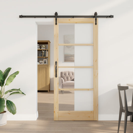 Sliding Door with Hardware Set 86x198.5 cm Solid Wood Pine, vidaXL Interior Door with Glass "ORKDAL" 86x198.5x4 cm Solid Wood Pine