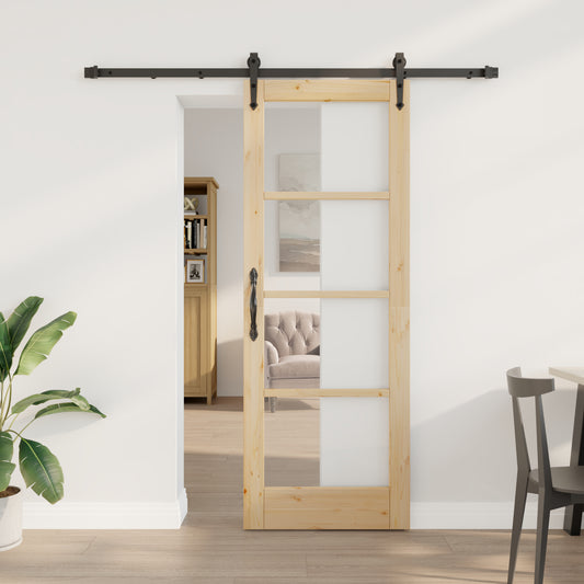 Sliding Door with Hardware Set 73.5x198.5 cm Solid Wood Pine, vidaXL Interior Door with Glass 'ORKDAL'73.5x198.5x4 cm Solid Wood Pine