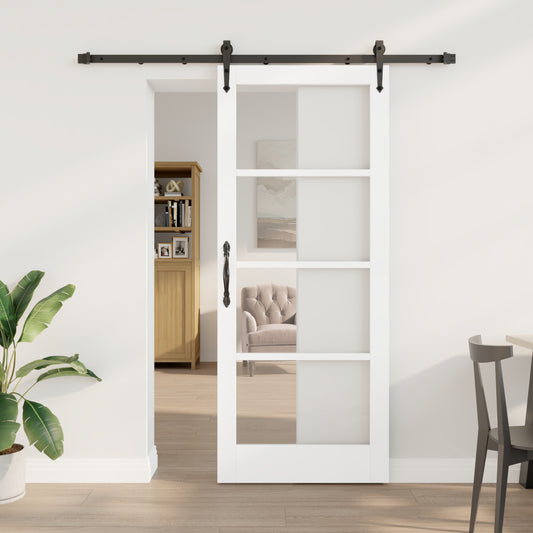 Sliding Door with Hardware Set White 83x202 cm Solid Wood Pine, vidaXL Interior Door with Glass 'ORKDAL'White 83x202x4 cm