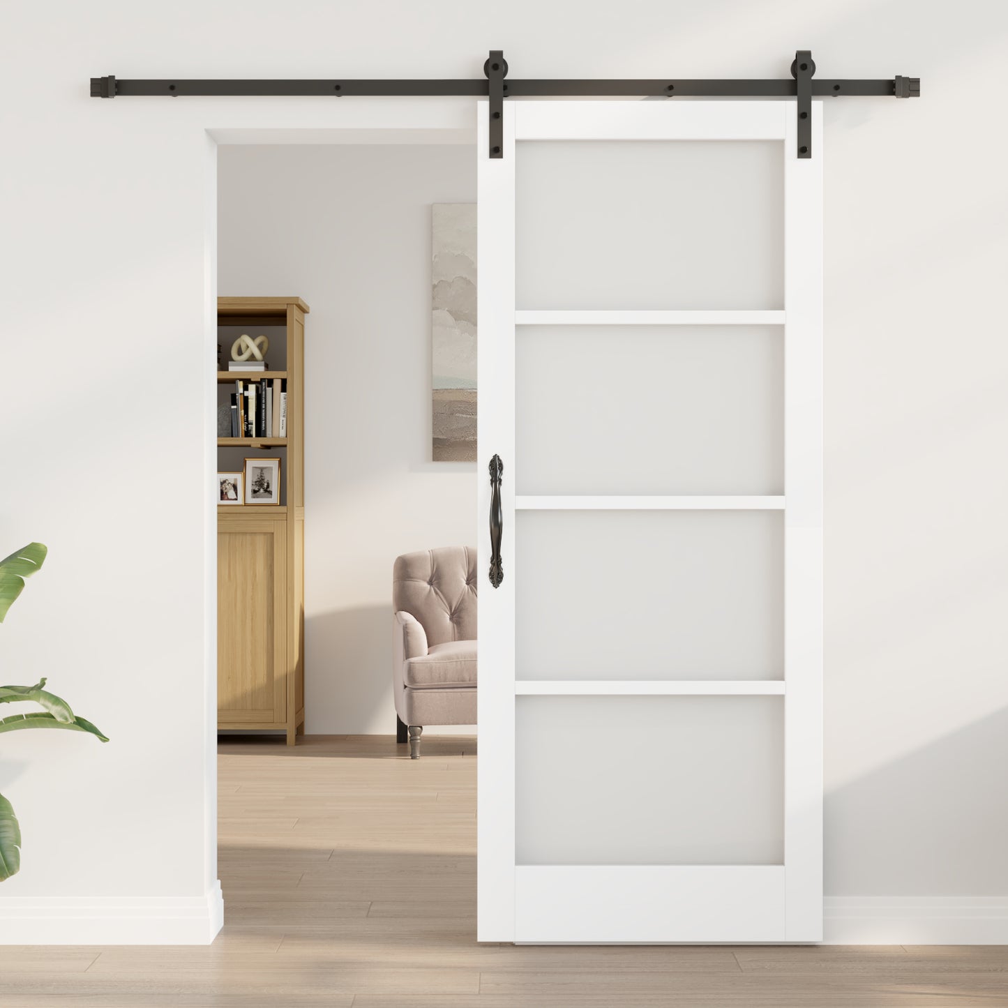 Sliding Door with Hardware Set 'ORKDAL'White Solid Wood & Glass, vidaXL Interior Door with Glass 'ORKDAL'White 83x202x4 cm