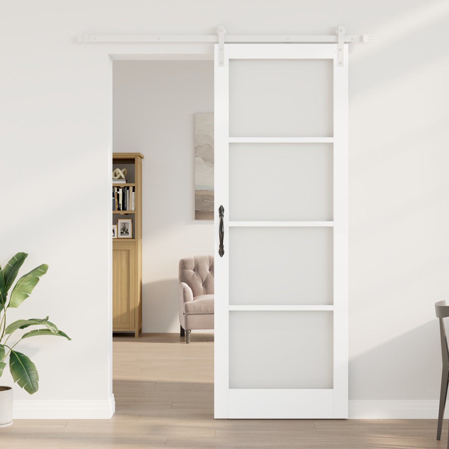Sliding Door with Hardware Set 'ORKDAL'White Solid Wood & Glass, vidaXL Interior Door with Glass 'ORKDAL'White 83x232x4 cm