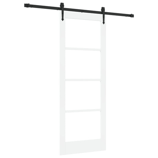 Sliding Door with Hardware Set White 78x202 cm Solid Wood Pine, vidaXL Interior Door with Glass 'ORKDAL'White 78x202x4 cm