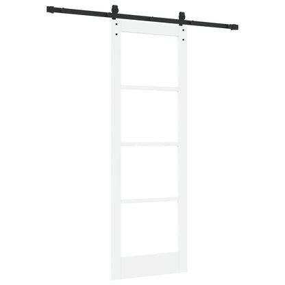 Sliding Door with Hardware Set "ORKDAL" White Solid Wood & Glass, vidaXL Interior Door with Glass "ORKDAL" White 73.5x211x4 cm