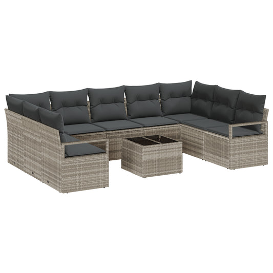 10 Piece Garden Sofa Set with Cushions Grey Poly Rattan, vidaXL 2-Seater Garden Sofa with Cushions Grey Poly Rattan