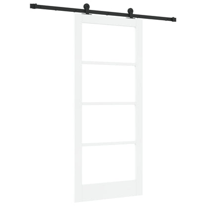 Sliding Door with Hardware Set 'ORKDAL'White Solid Wood & Glass, vidaXL Interior Door with Glass 'ORKDAL'White 86x198.5x4 cm