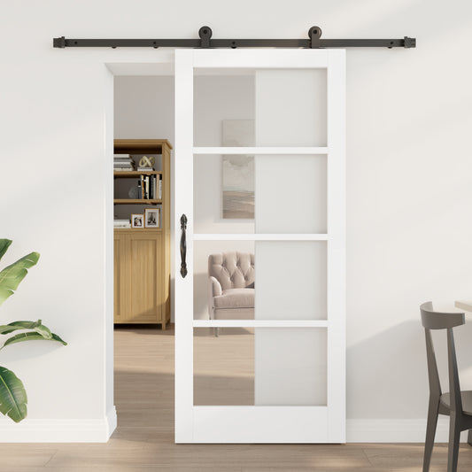 Sliding Door with Hardware Set 'ORKDAL'White Solid Wood & Glass, vidaXL Interior Door with Glass 'ORKDAL'White 86x198.5x4 cm