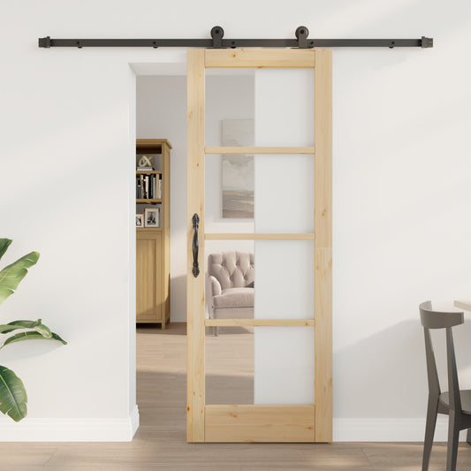 Sliding Door with Hardware Set 'ORKDAL'Solid Wood & Glass, vidaXL Interior Door with Glass 'ORKDAL'73.5x198.5x4 cm Solid Wood Pine