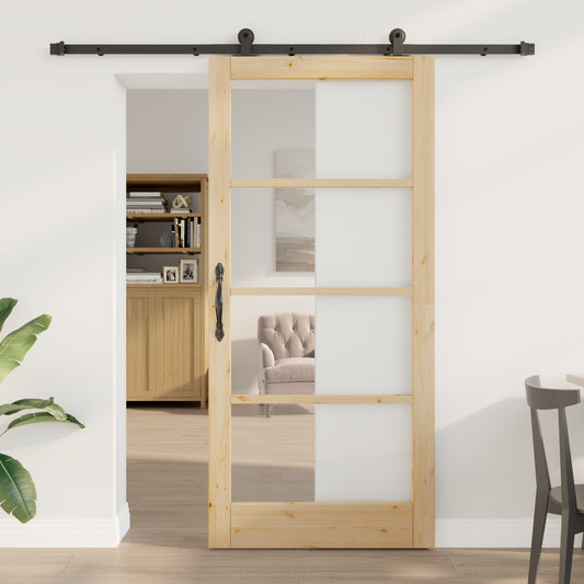 Sliding Door with Hardware Set 'ORKDAL'Solid Wood & Glass, vidaXL Interior Door with Glass 'ORKDAL'93x202x4 cm Solid Wood Pine