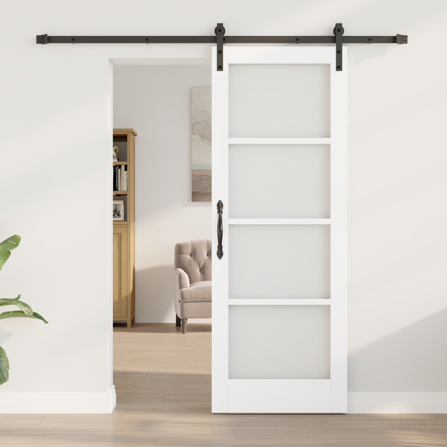 Sliding Door with Hardware Set "ORKDAL" White Solid Wood & Glass, vidaXL Interior Door with Glass "ORKDAL" White 73.5x198.5x4 cm