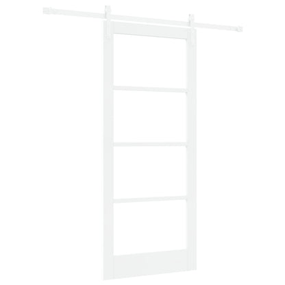 Sliding Door with Hardware Set "ORKDAL" White Solid Wood & Glass, vidaXL Interior Door with Glass "ORKDAL" White 86x198.5x4 cm