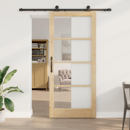 Sliding Door with Hardware Set 'ORKDAL'Solid Wood & Glass, vidaXL Interior Door with Glass 'ORKDAL'93x211x4 cm Solid Wood Pine