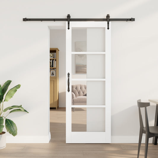Sliding Door with Hardware Set White 73.5x198.5 cm Solid Wood Pine, vidaXL Interior Door with Glass 'ORKDAL'White 73.5x198.5x4 cm