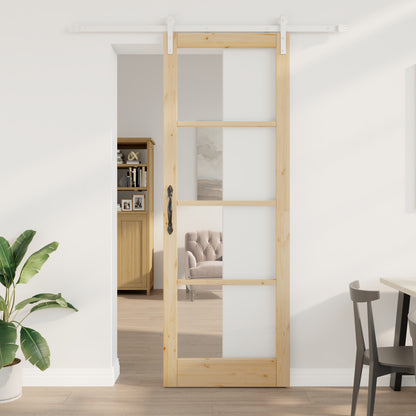 Sliding Door with Hardware Set 'ORKDAL'Solid Wood & Glass, vidaXL Interior Door with Glass 'ORKDAL'83x232x4 cm Solid Wood Pine
