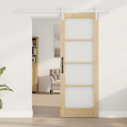 Sliding Door with Hardware Set "ORKDAL" Solid Wood & Glass, vidaXL Interior Door with Glass "ORKDAL" 73.5x198.5x4 cm Solid Wood Pine