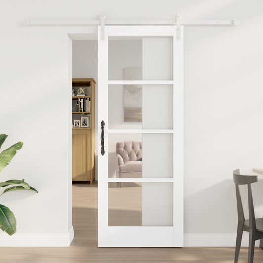 Sliding Door with Hardware Set "ORKDAL" White Solid Wood & Glass, vidaXL Interior Door with Glass "ORKDAL" White 78x202x4 cm