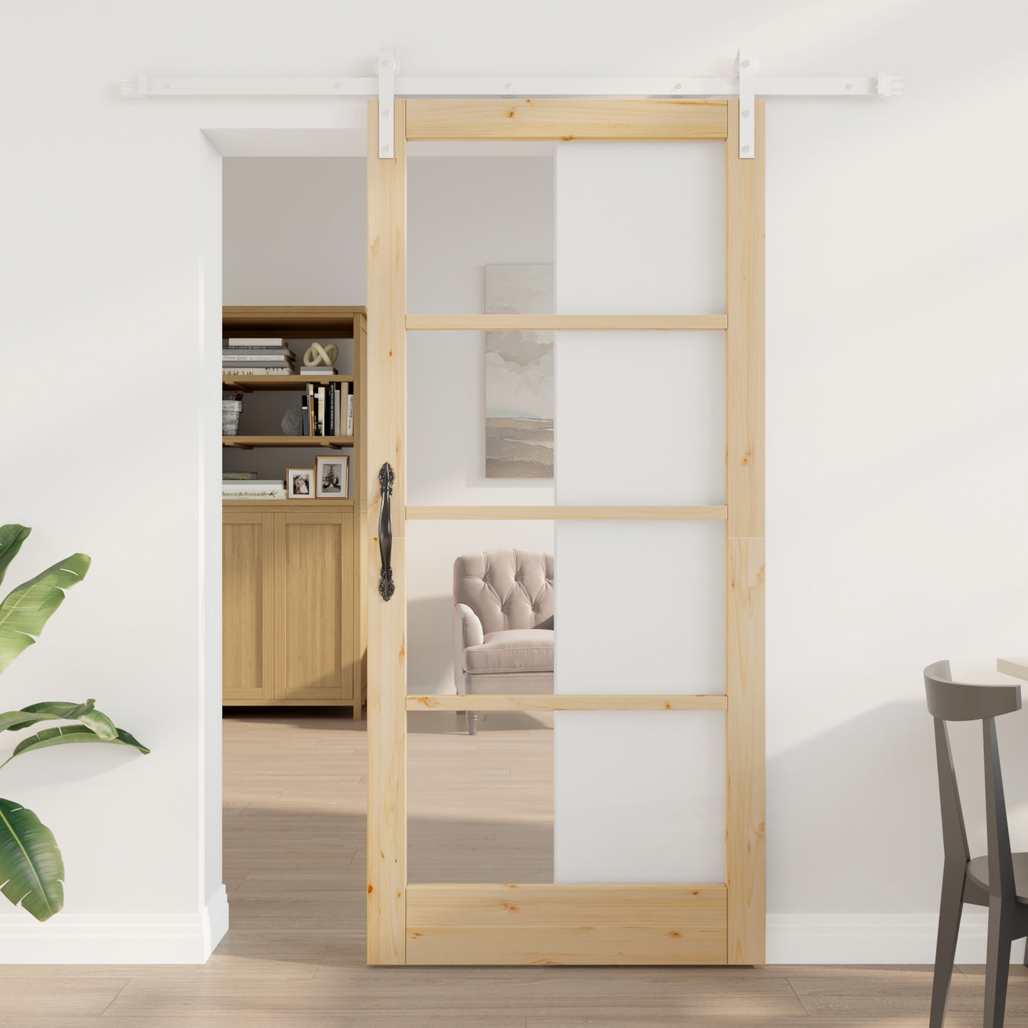Sliding Door with Hardware Set 'ORKDAL'Solid Wood & Glass, vidaXL Interior Door with Glass 'ORKDAL'93x202x4 cm Solid Wood Pine