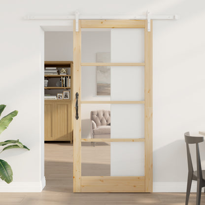 Sliding Door with Hardware Set 'ORKDAL'Solid Wood & Glass, vidaXL Interior Door with Glass 'ORKDAL'93x202x4 cm Solid Wood Pine